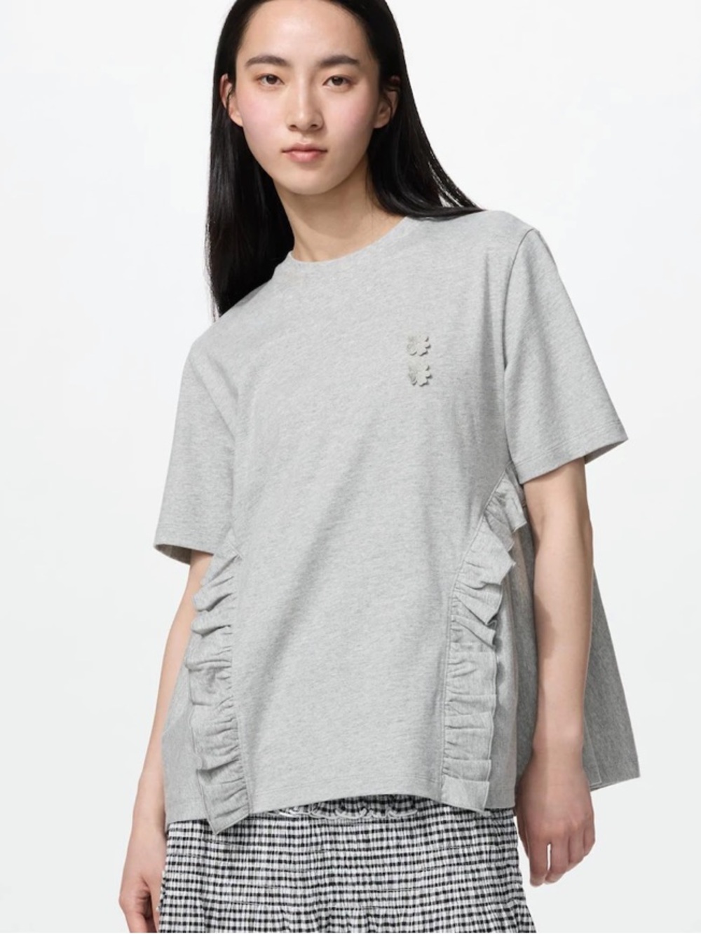 UNIQLO x Cecilie Bahnsen Gray Frill Ruffle T-Shirt Top XL